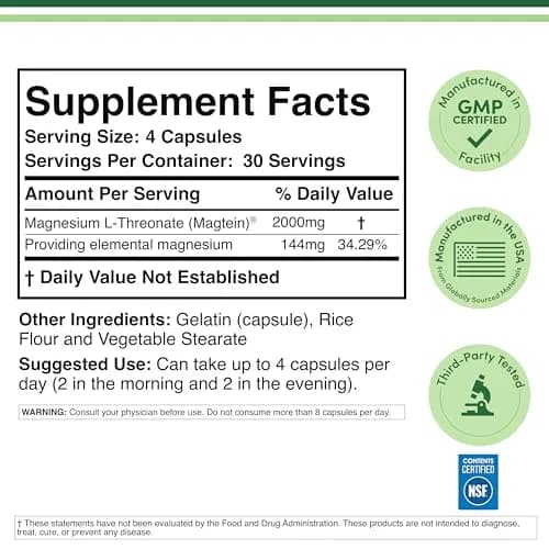 Double Wood Supplements Magnesium L-Threonate 2,000mg Capsules | 120 Count (2.8 oz / 0.1 kg) thumbnail 2