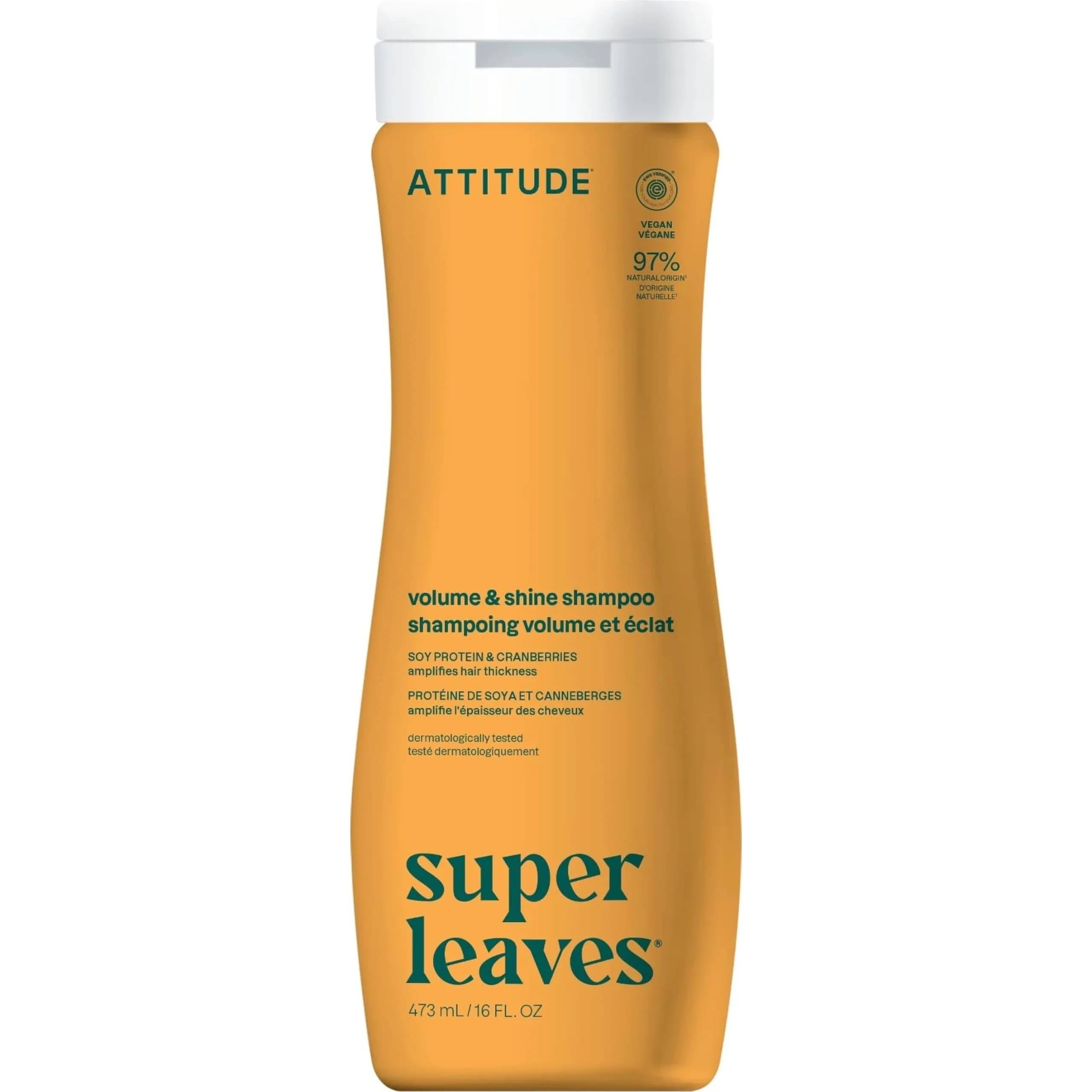 ATTITUDE Nourishing Hair Shampoo for Dry and Damaged Hair, 473ml (16 Fl Oz) | EWG Verified, Vegan Formula — Volume & Shine / 16 Fl Oz