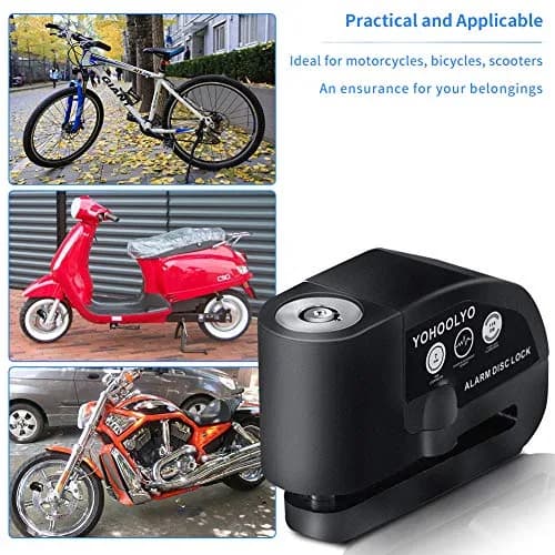 YOHOOLYO Black Alarm Disc Lock for Motorcycles & Scooters | 7mm Pin, 110dB Alarm, 5ft Reminder Cable thumbnail 6