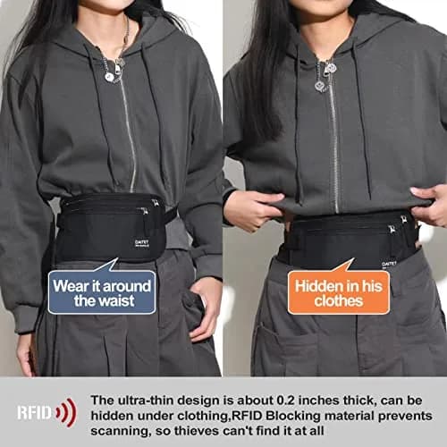DAITET RFID Blocking Money Belt Passport Holder with Hidden Travel Wallet & Fanny Pack (Black, 27.9 cm x 14 cm) thumbnail 2