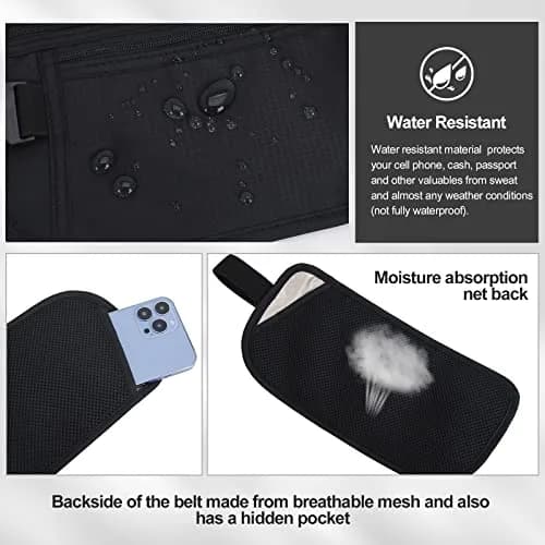 DAITET RFID Blocking Money Belt Passport Holder with Hidden Travel Wallet & Fanny Pack (Black, 27.9 cm x 14 cm) thumbnail 3