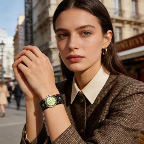 JewelryWe Vintage Leather Cuff Watch Punk Analog Quartz Wristwatch | Retro Punk Style, Adjustable 7.5-8.7 Inch Band thumbnail 3