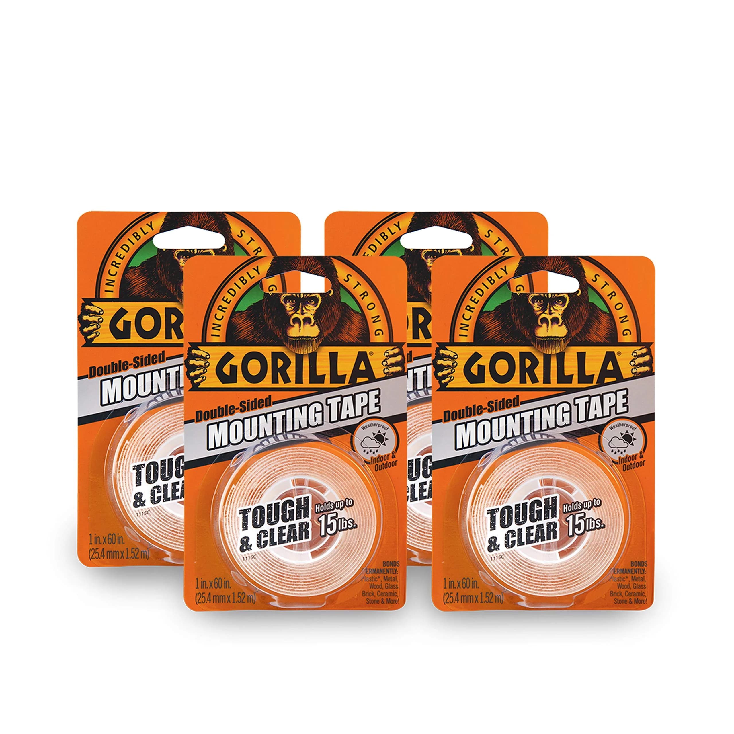 Gorilla Tough & Clear Double Sided Mounting Tape 1" x 60" (2.54cm x 152.4cm) — 6 Rolls | Holds Up to 15 lbs — 4 - Pack