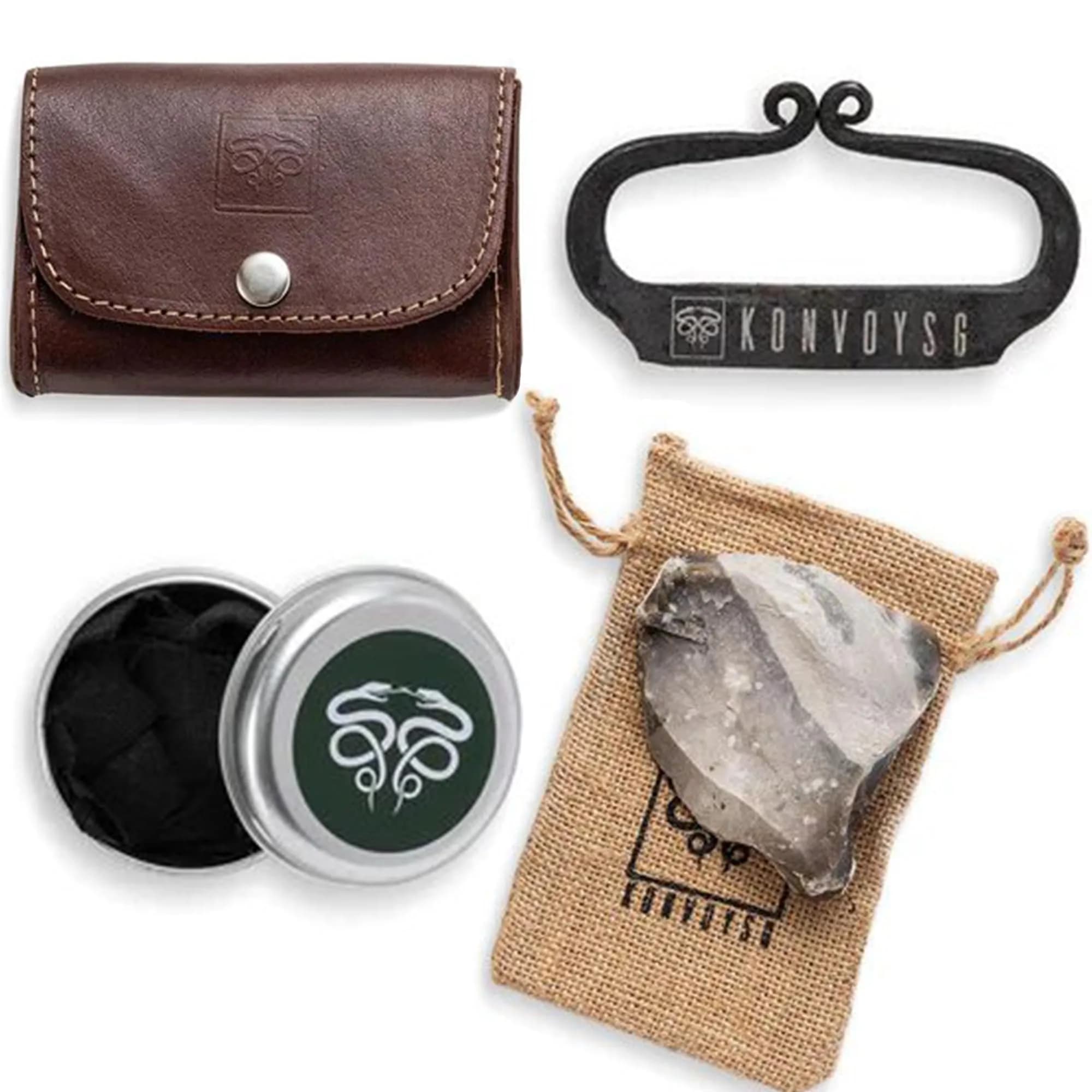 KonvoySG The Artisan Heritage Fire Kit – Hand-Forged Carbon Steel & English Flint | Primitive Firecraft in Leather Pouch - main product image