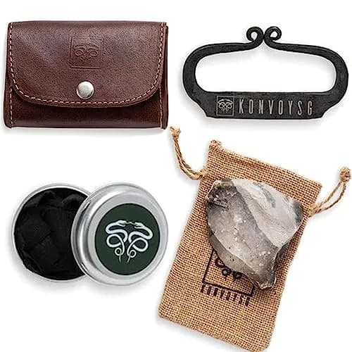 KonvoySG The Artisan Heritage Fire Kit – Hand-Forged Carbon Steel & English Flint | Primitive Firecraft in Leather Pouch thumbnail 1