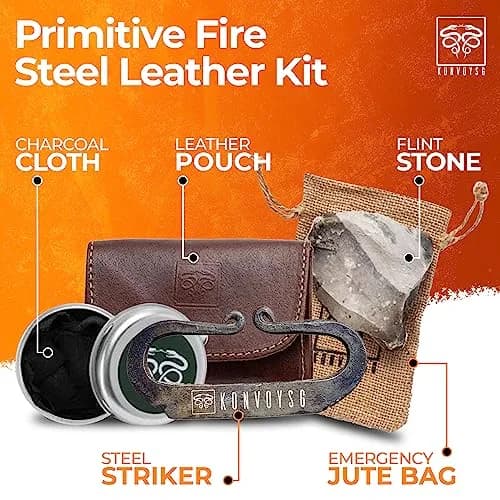 KonvoySG The Artisan Heritage Fire Kit – Hand-Forged Carbon Steel & English Flint | Primitive Firecraft in Leather Pouch thumbnail 4
