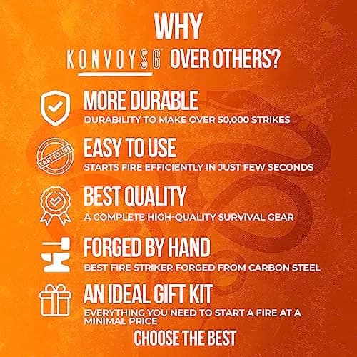 KonvoySG The Artisan Heritage Fire Kit – Hand-Forged Carbon Steel & English Flint | Primitive Firecraft in Leather Pouch thumbnail 6