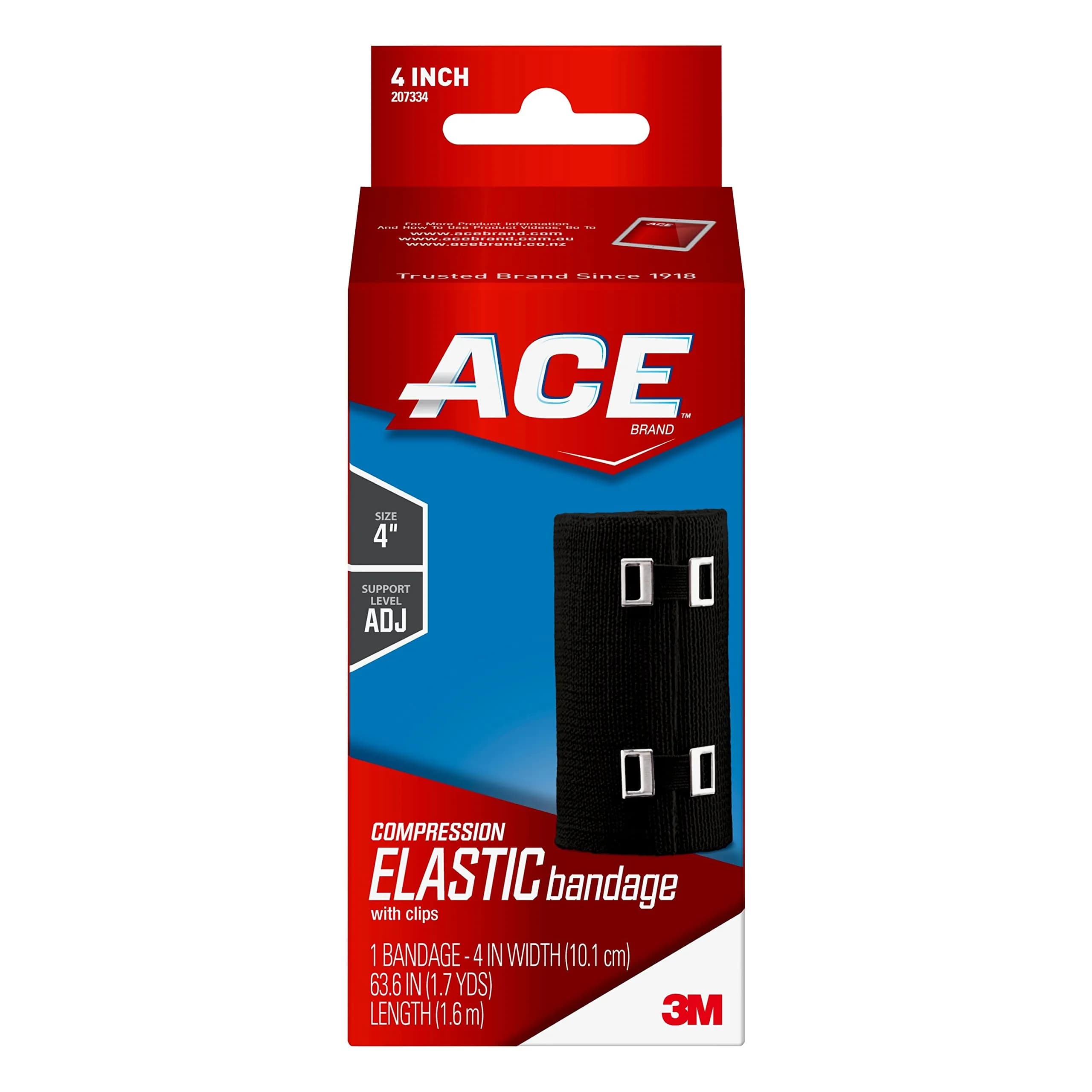ACE 4 Inch Elastic Bandage with Clips | Support for Muscles & Joints, Black, 1 Count - main product image