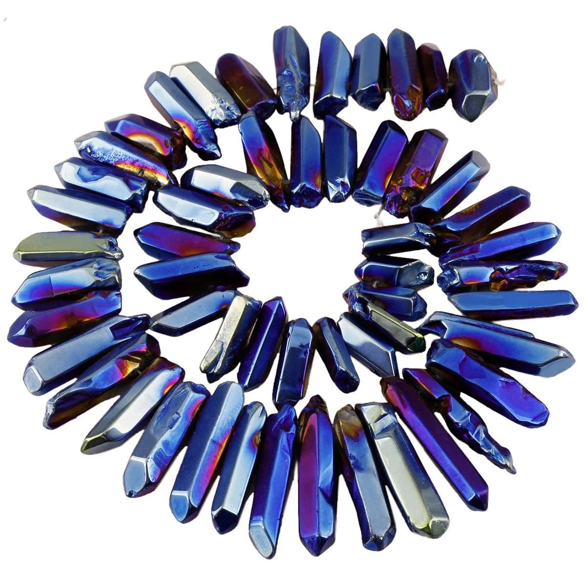 SUNYIK Assorted Color AB Aura Titanium Coated Crystal Points Quartz 15 inch Strand | Chakra Healing & Jewelry Making — Deep Blue/Purple(Polished)
