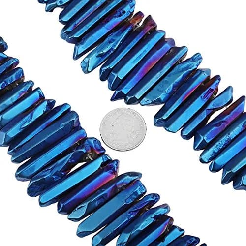 SUNYIK Deep Blue Titanium Coated Crystal Points Quartz 15 inch Strand | Chakra Healing & Jewelry Making thumbnail 4