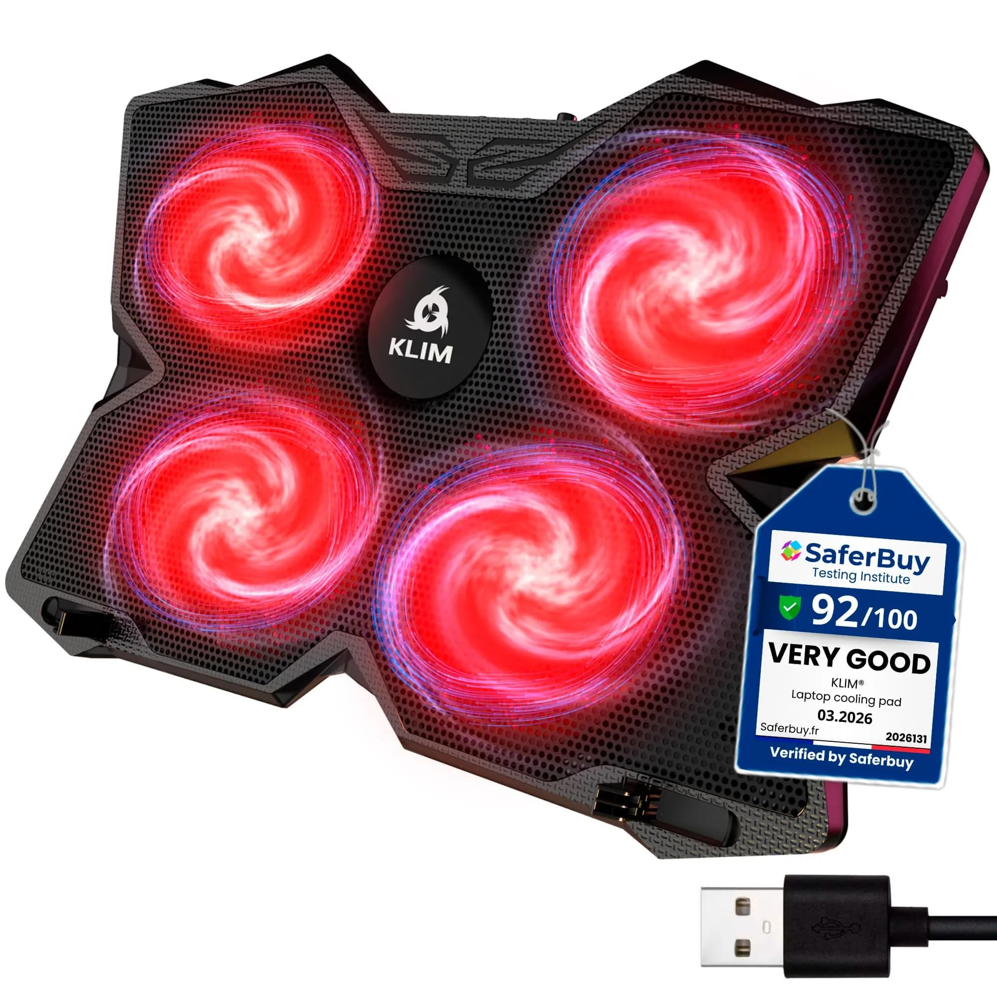 KLIM Wind Laptop Cooling Pad Blue with 4 Fans | 40.8cm (16 inch) Compatible, USB Powered, 1200 RPM — Black
