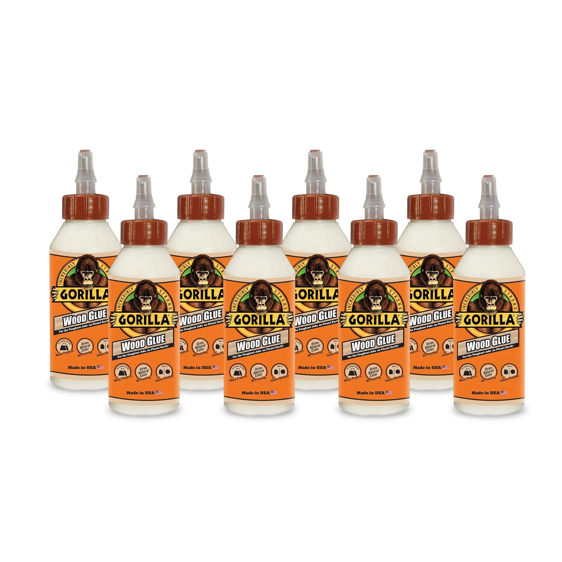 Gorilla Wood Glue, Fast Clamp, Water Resistant PVA, 236.6ml (8 fl oz) | Bonds Wood for Indoor & Outdoor Projects — Pack of 8
