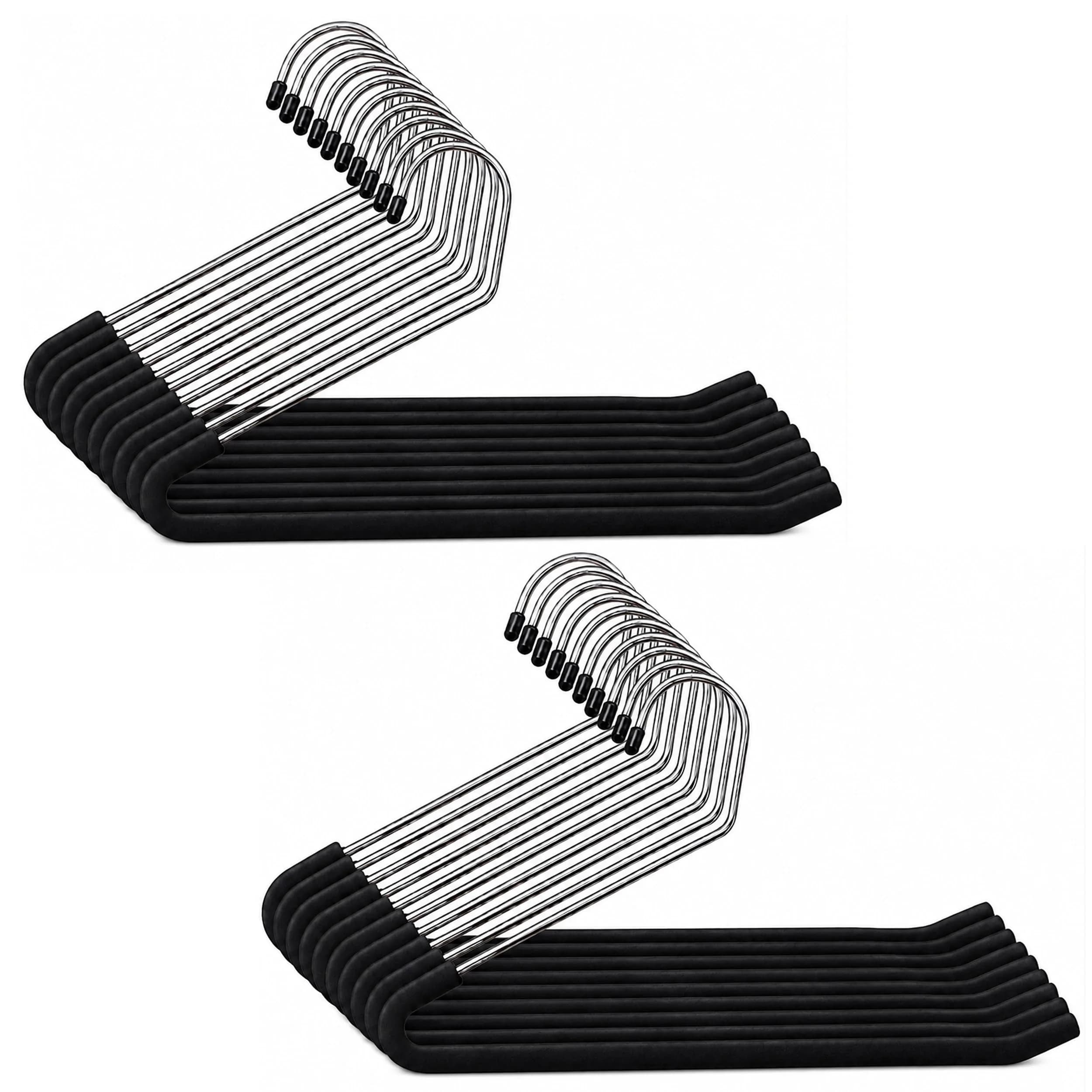 Huji Reversed Hook Heavy Duty Metal Pants Hangers 15.5" | Extra Long, Non-Slip, Wrinkle-Free (Reversed Hook, Set of 10) — Black