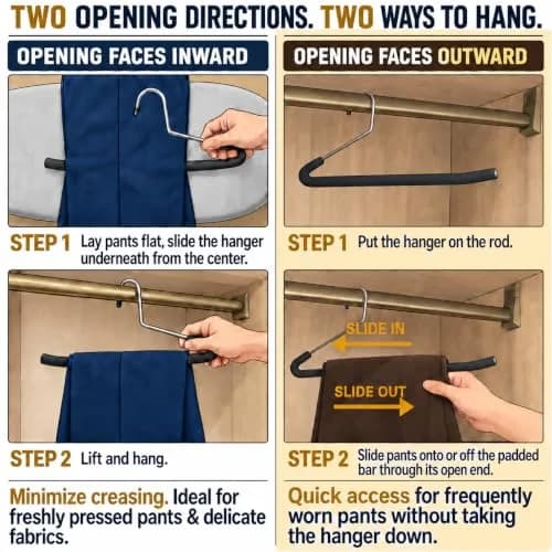 Huji Heavy Duty Open Ended Chrome Trouser Hangers Set of 20 | Space-Saving Closet Organizer thumbnail 7