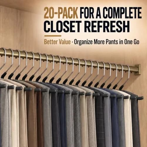 Huji Heavy Duty Open Ended Chrome Trouser Hangers Set of 20 | Space-Saving Closet Organizer thumbnail 2