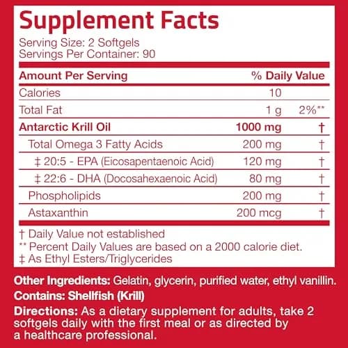 Bronson Antarctic Krill Oil 1000 mg with Omega-3s, 180 Softgels | Omega-3 DHA EPA Astaxanthin thumbnail 8