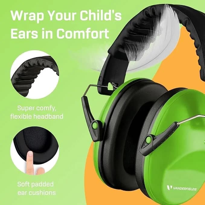 Vanderfields Kids Noise Canceling Headphones - Green Fields - 20 dB NRR (19 dB NRR / 24 dB SNR) thumbnail 8