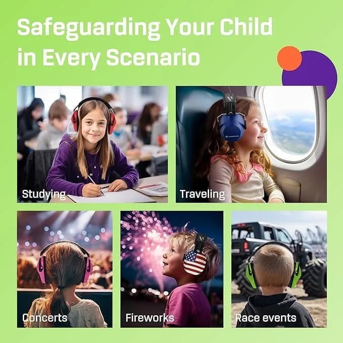 Vanderfields Kids Noise Canceling Headphones - Green Fields - 20 dB NRR (19 dB NRR / 24 dB SNR) thumbnail 10