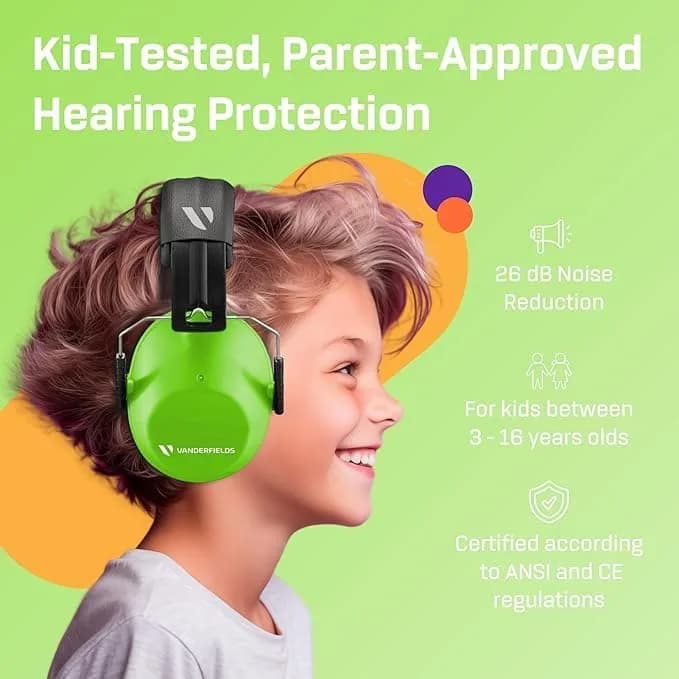 Vanderfields Kids Noise Canceling Headphones - Green Fields - 20 dB NRR (19 dB NRR / 24 dB SNR) thumbnail 3
