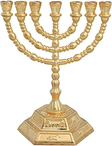 Holy Land Market 7 Branch Menorah, Gold, 5 in, Hexagonal Base | Authentic Judaica for Hanukkah & Shabbat thumbnail 1