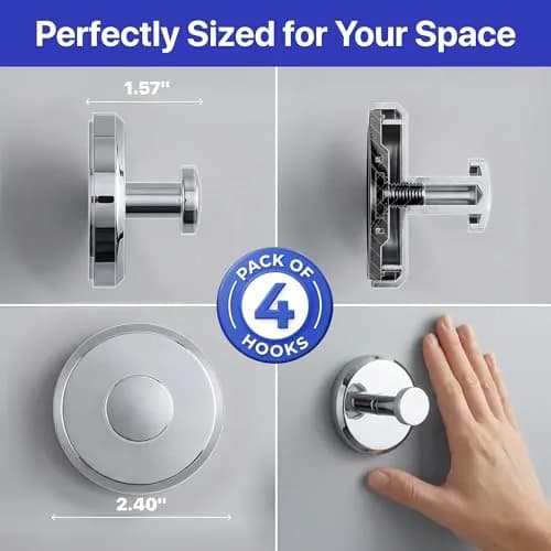 HOME SO Heavy Duty Suction Cup Hooks with Twist-Lock 4-Pack Chrome | Bathroom Towel Holder for Glass, Tile, Mirrors thumbnail 8
