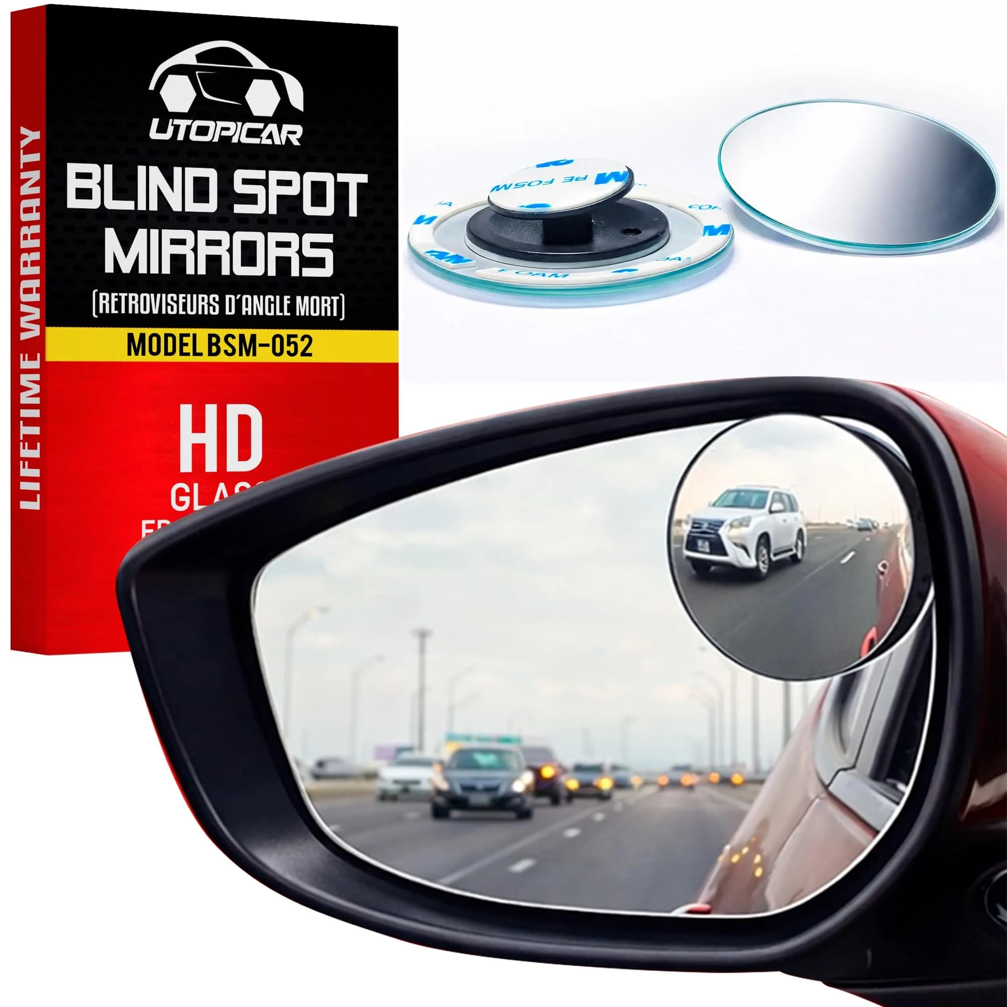 Utopicar Round Blind Spot Mirrors 2.5" (2-Pack) | Universal Fit HD Glass Convex Auto Parts — Pick Up Truck