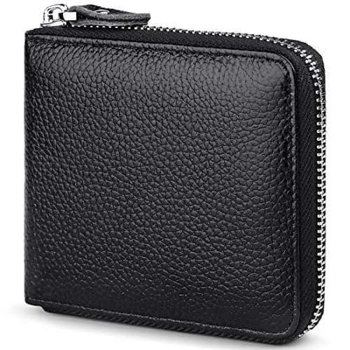 Huztencor Genuine Leather RFID Blocking Zipper Wallet for Men | Black, 11.5cm x 10.5cm x 2cm (4.5" x 4.1" x 0.8") thumbnail 1