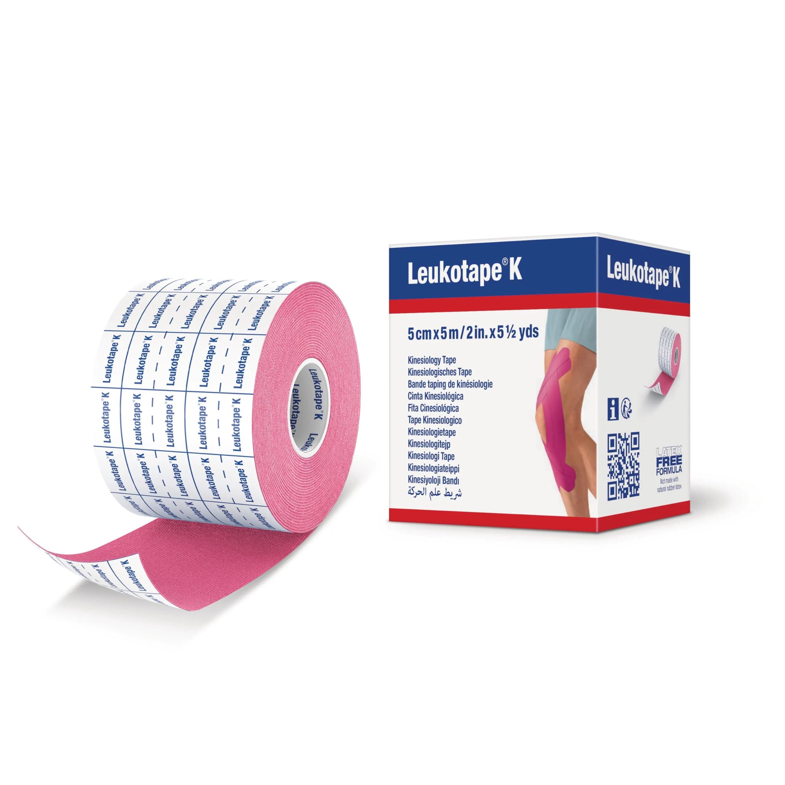 Leukotape K Kinesiology Tape, 2 in x 5.5 yds, 5 Rolls | Water-Resistant, Skin-Friendly Support