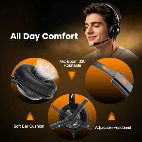 MAIRDI Monaural Office Headset with RJ9 & 3.5mm Connectors | Noise-Cancelling Microphone & HD Audio thumbnail 6