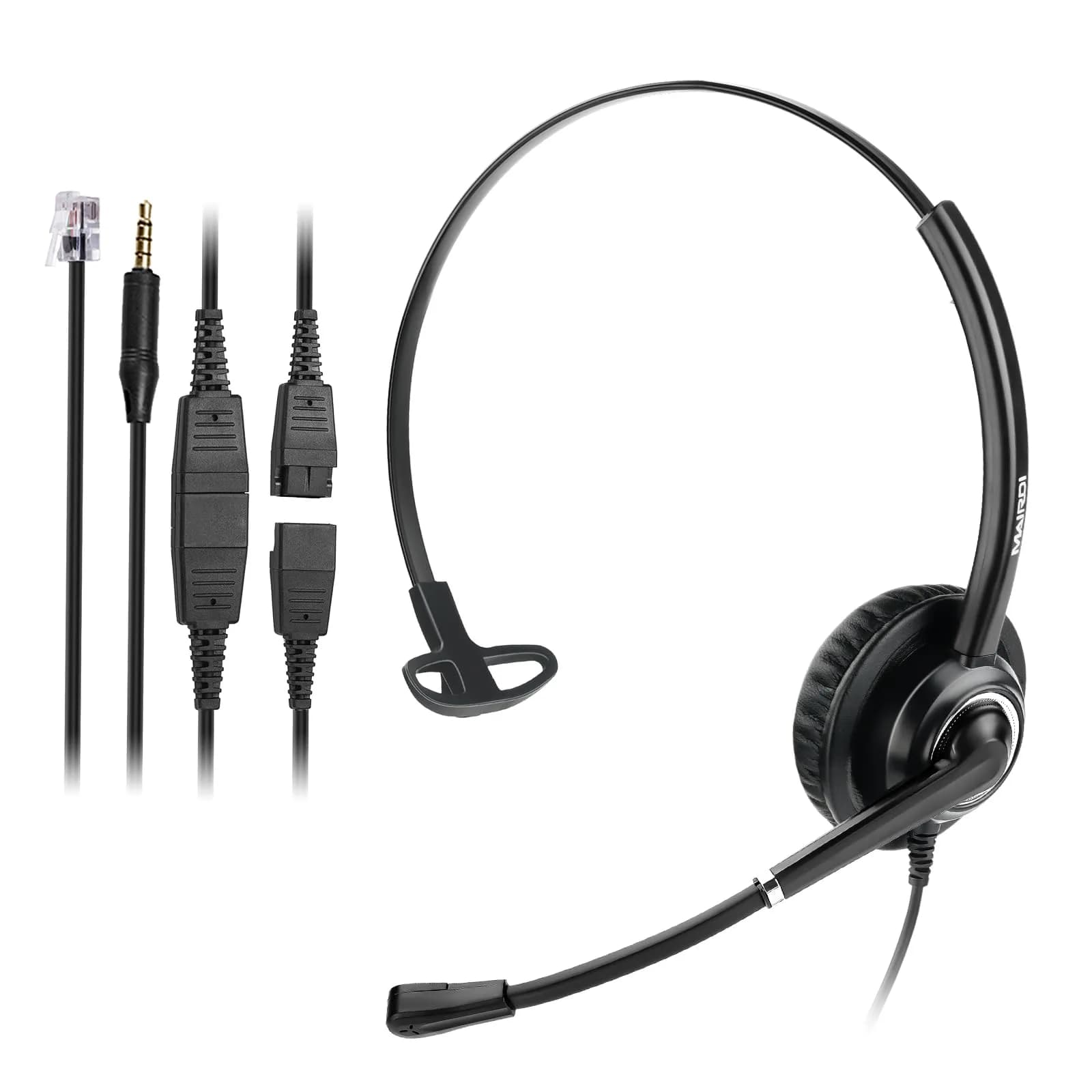 MAIRDI Monaural Office Headset with RJ9 & 3.5mm Connectors | Noise-Cancelling Microphone & HD Audio - main product image