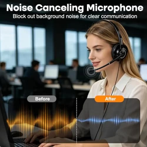 MAIRDI Monaural Office Headset with RJ9 & 3.5mm Connectors | Noise-Cancelling Microphone & HD Audio thumbnail 2
