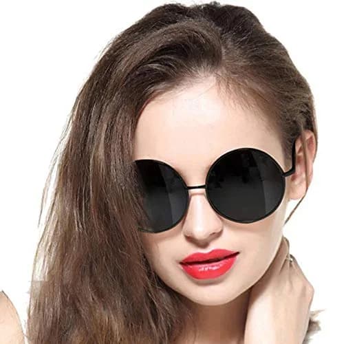 GEELOOK Round Sunglasses for Women Men Oversized Circle Mirrored Hippie Hipster Polarized Metal Frame, Black Matte Frame/Black Lens thumbnail 1