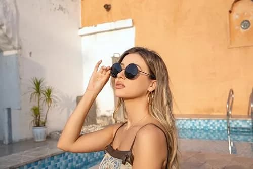 GEELOOK Round Sunglasses for Women Men Oversized Circle Mirrored Hippie Hipster Polarized Metal Frame, Black Matte Frame/Black Lens thumbnail 8