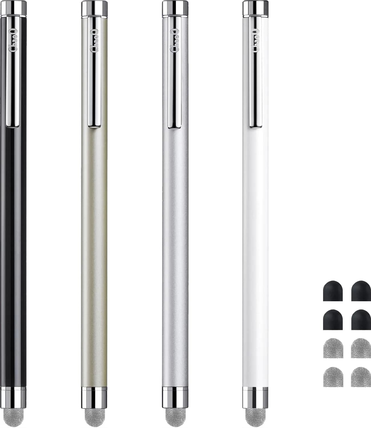 ChaoQ Stylus Pen for Touchscreen, 8 Pcs with 16 Replaceable Tips | Universal Compatibility — 4 Colors - silver/black/white/champagne