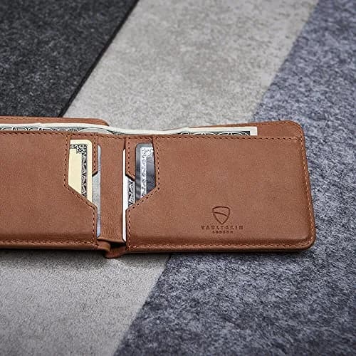 Vaultskin Manhattan Slim Leather Bifold RFID Wallet for Men (Cognac) | RFID Blocking Security for Cards & Bills thumbnail 3