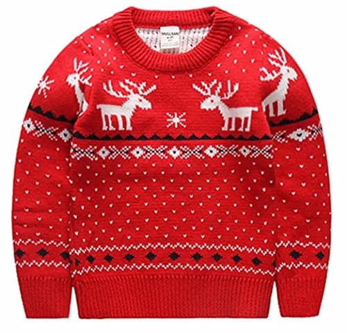 MULLSAN Children's Christmas Fireplace Sweater for Kids 5T Red | Festive Holiday Pullover thumbnail 1