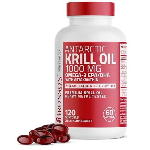 Bronson Antarctic Krill Oil 1000 mg with Omega-3s, 120 Softgels | Pure Antarctic Krill Oil for Heart & Eye Health thumbnail 1