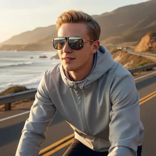 AEVOGUE Men's Oversized Shield Sunglasses AE0336 | Retro Alloy Frame, 62mm Lens Width, UV Protection thumbnail 2