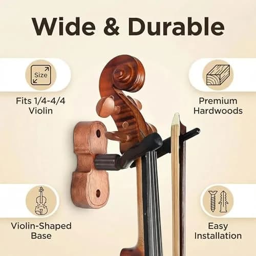 WOGOD Violin Hanger Wall Mount with Bow Holder - Sapele Wood & Metal - 1 Pack thumbnail 2