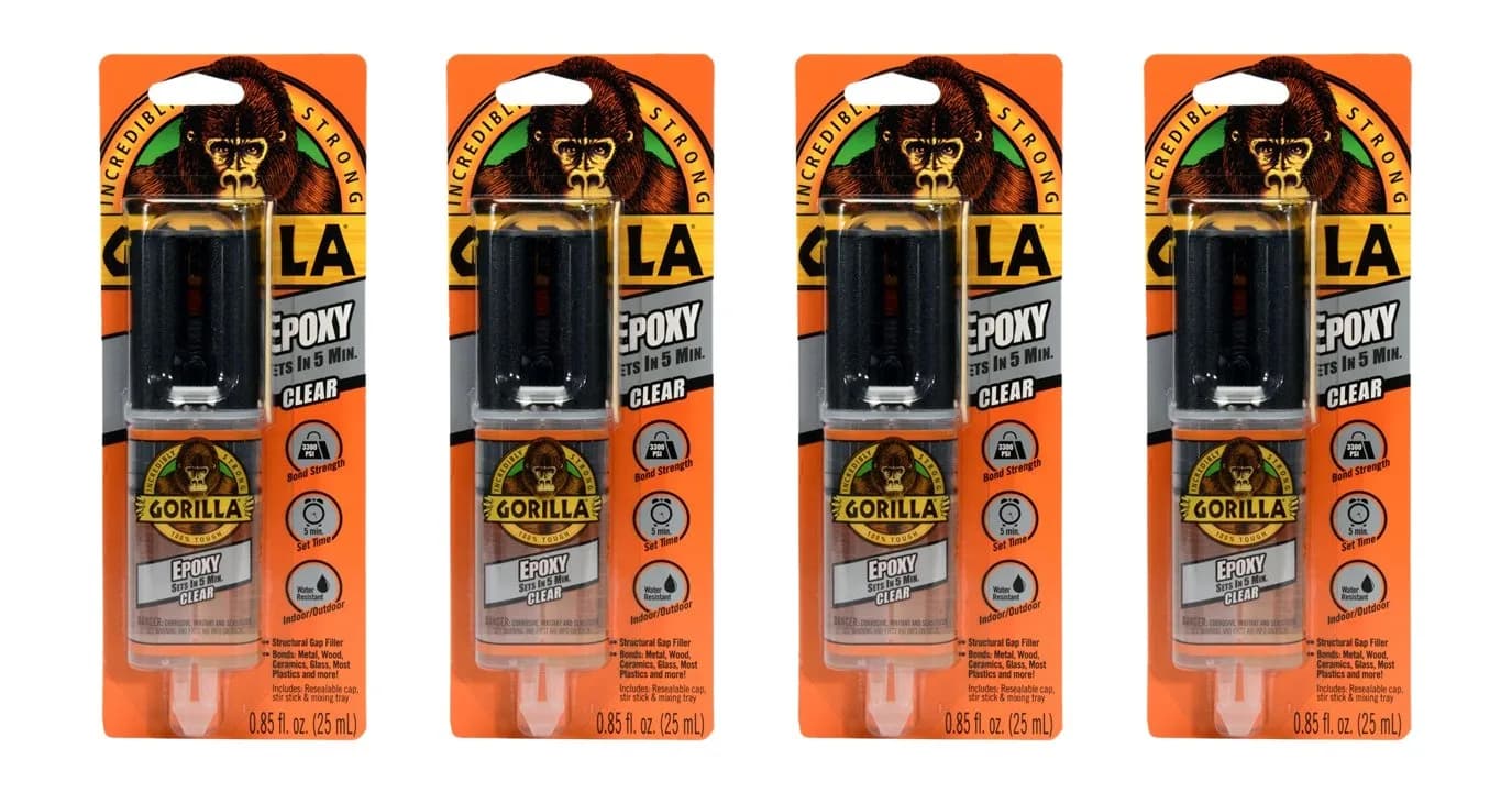Gorilla 2 Part Epoxy 5 Minute Set 5.1 fl oz (153 ml) Syringe | Metal Repair Adhesive — 4 - Pack
