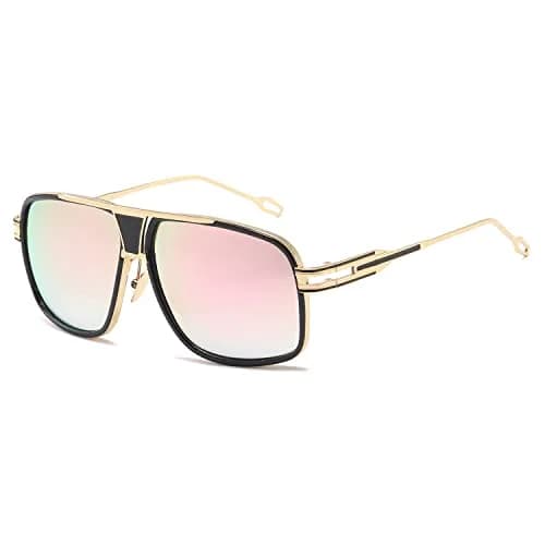 AEVOGUE Oversized Shield Sunglasses Retro Alloy Aviator AE0336 Gold&Red | 62mm (2.44in) Lens Width thumbnail 1