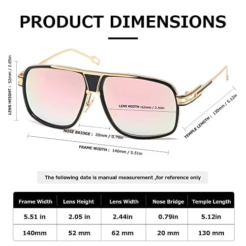 AEVOGUE Oversized Shield Sunglasses Retro Alloy Aviator AE0336 Gold&Red | 62mm (2.44in) Lens Width thumbnail 5