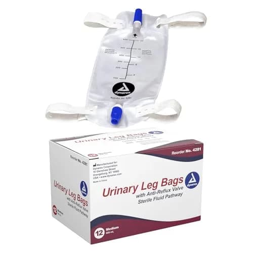 Dynarex Urinary Leg Bag 600 ml | Non-Drip Closure & Anti-Reflux Valve for Catheter, White, 12 Pack thumbnail 1