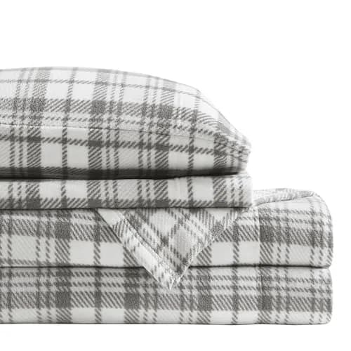 True North by Sleep Philosophy Grey Plaid Micro Fleece 3-Piece Twin Bed Sheet Set | Cozy Warmth for All Seasons thumbnail 1