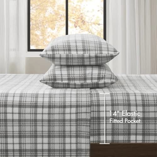 True North by Sleep Philosophy Grey Plaid Micro Fleece 3-Piece Twin Bed Sheet Set | Cozy Warmth for All Seasons thumbnail 5