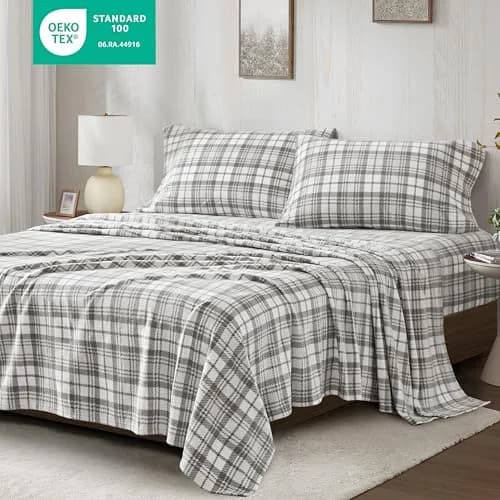 True North by Sleep Philosophy Grey Plaid Micro Fleece 3-Piece Twin Bed Sheet Set | Cozy Warmth for All Seasons thumbnail 2