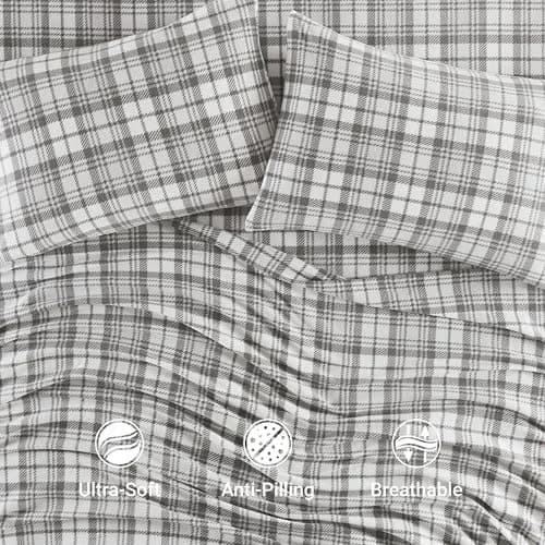True North by Sleep Philosophy Grey Plaid Micro Fleece 3-Piece Twin Bed Sheet Set | Cozy Warmth for All Seasons thumbnail 3