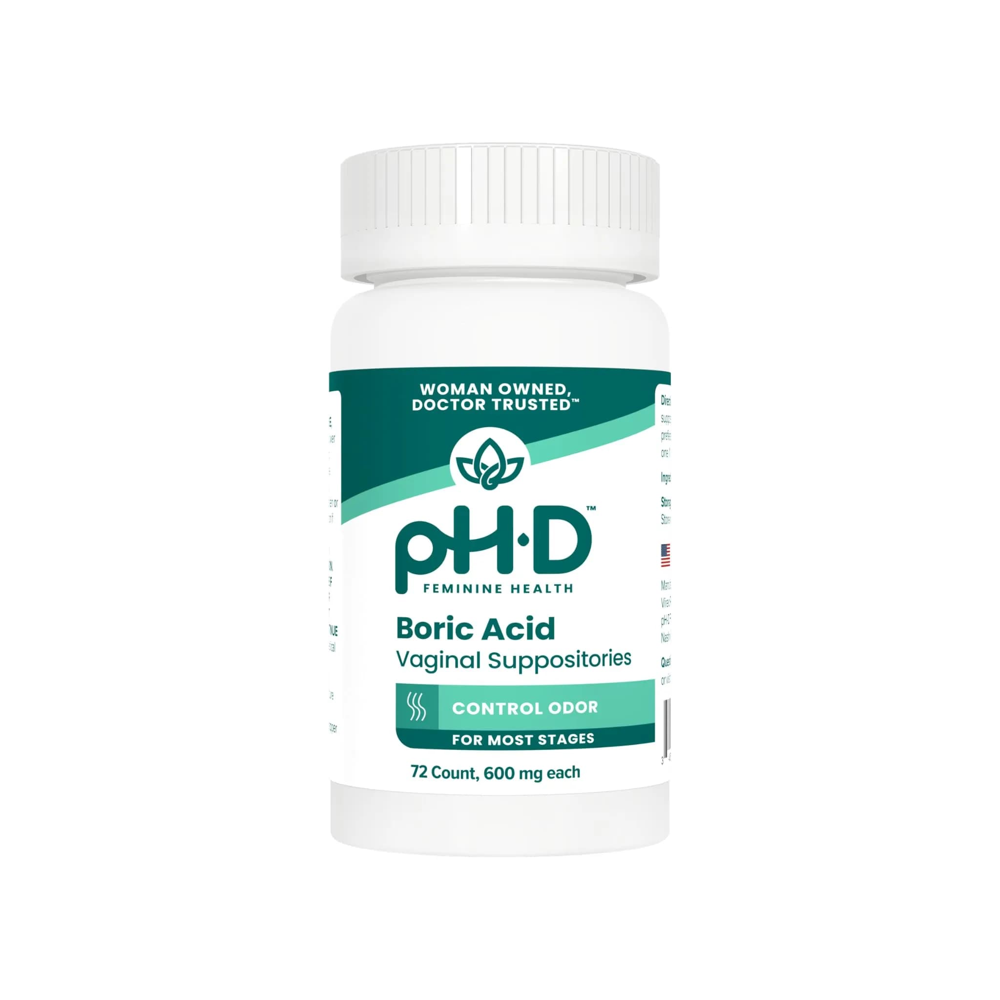 pH-D Feminine Health Support 600 mg Boric Acid Suppositories | Safe Vaginal Odor Relief for Women - main product image