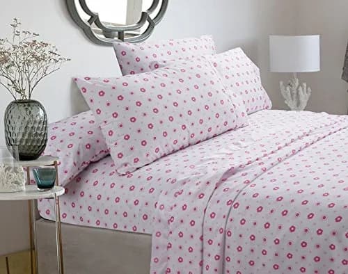 Cozy Line Home Fashions Pink Greta Pastel Floral Sheets Set, Brushed Microfiber - Wrinkle, Fade, Stain Resistant, Queen (110 GSM) — Queen