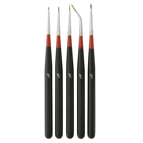 U.S. Art Supply 5 Piece Miniature Tight Spot Micro Fine Detail Art Brush Set | Golden Taklon Brushes for Acrylic, Oil, Watercolor, and Makeup thumbnail 1
